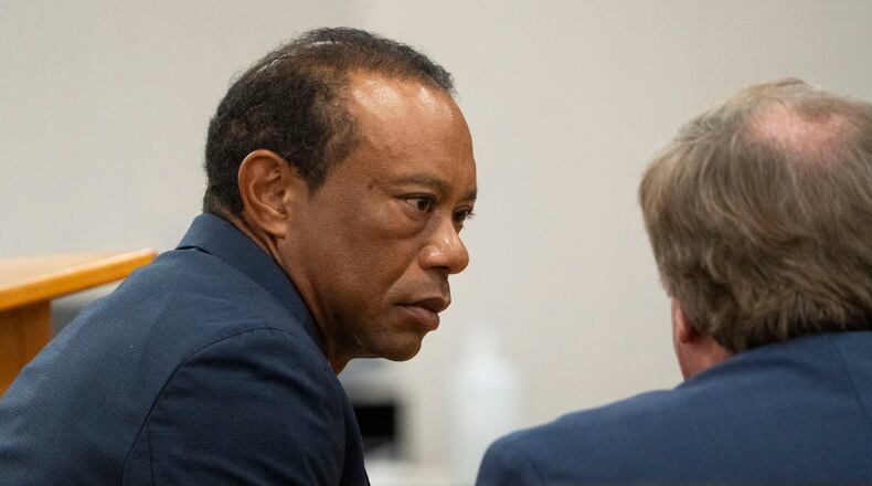 Tiger Woods appears in County Judge Darren Steele's courtroom for a plea hearing from an arrest in March, at the Martin County Courthouse in Stuart, Fla., Wednesday, Sept. 2, 2026. (Crystal Vander Weit/Treasure Coast Newspapers via AP, Pool)