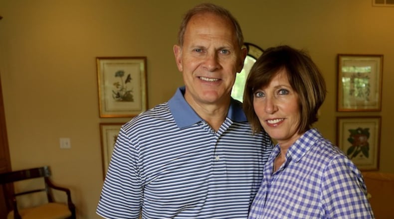 University of Michigan head basketball coach John Beilein with Kathleen Beilein, his wife, on Saturday, May 13, 2017 in the living room of their home in Ann Arbor, Mich. After an airplane incident in March, when the plane he and the Michigan basketball team were on went violently off an airport runway as they headed to the NCAA tournament, Beilein has found a new perspective on basketball, life and his place in it. (Eric Seals/Detroit Free Press/TNS)