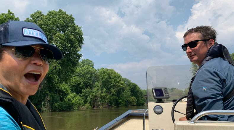 Actress Gloria Reuben takes a tour with Chattahoochee Riverkeeper execs including official "Riverkeeper" Jason Ulseth (right). Reuben is president of the Waterkeeper Alliance. RODNEY HO/rho@ajc.com