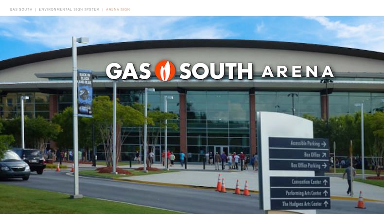 Artist renderings show the former Infinite Energy Arena rebranded as Gas South Arena, following the acquisition of Infinite Energy by Gas South. The arena is the home of the Georgia Swarm lacrosse team.