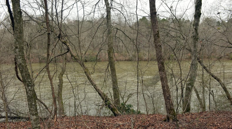 The Chattahoochee River at the end of the trail that winds through the Simpsonwood property as seen on Wednesday, March 29, 2014.