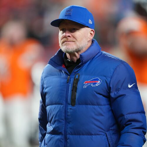 Buffalo Bills head coach Sean McDermott leaves the field after an NFL divisional round playoff football game against the Denver Broncos, Wednesday, Jan. 17, 2024, in Denver. (AP Photo/David Zalubowski)