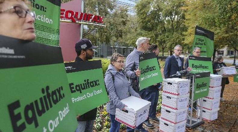 News of the massive breach at Equifax led to a protest organized last year by Consumer Union calling for Equifax to work harder at protecting Americans’ data. AJC File Photo.