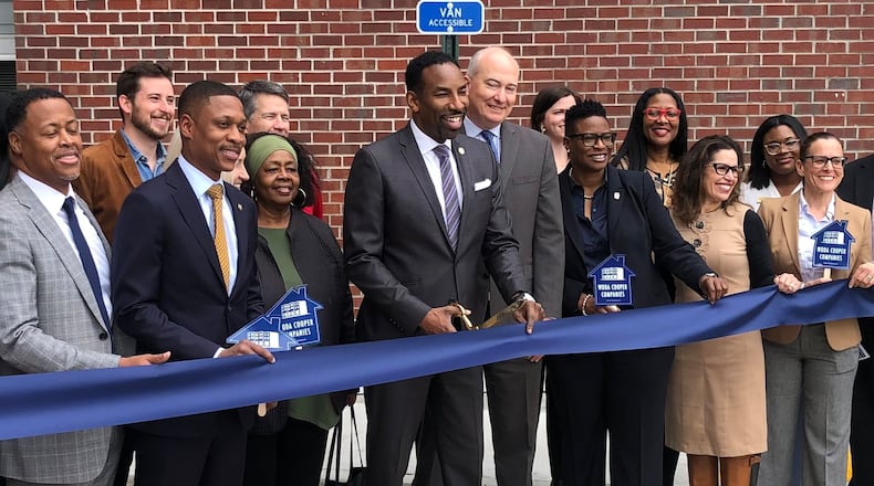 Atlanta Mayor Andre Dickens at an opening ceremony for Stanton Park Apartments on Feb. 27, 2024