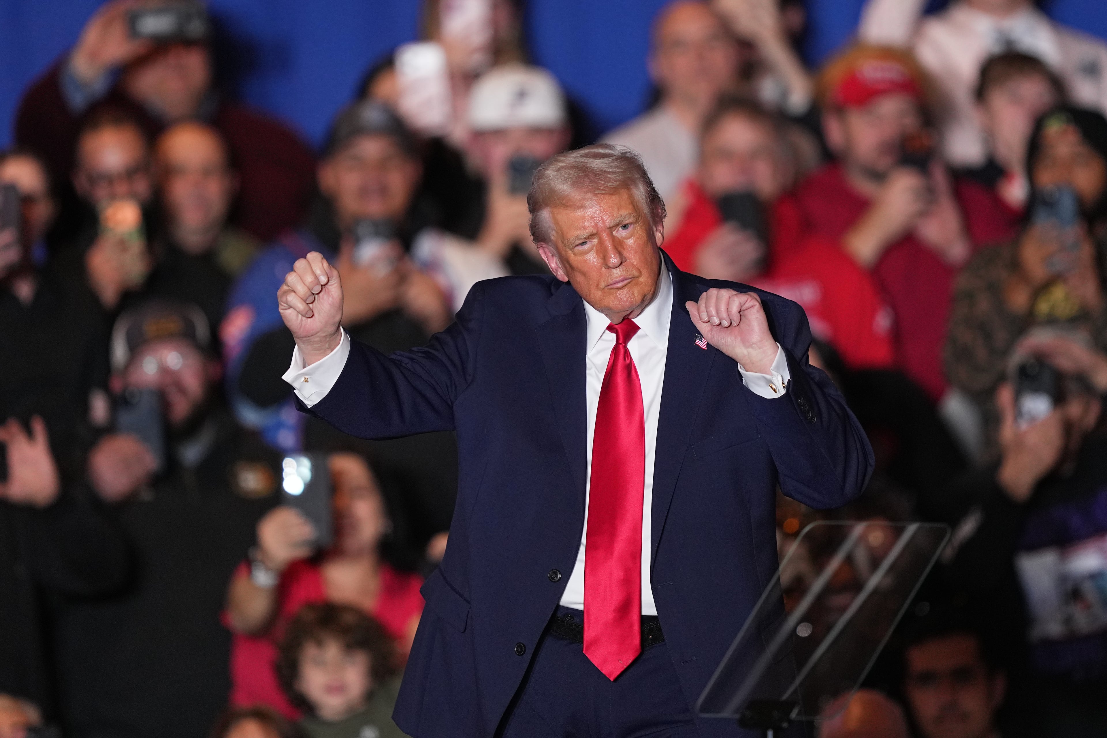 President Donald Trump danced to music after speaking in Pennsylvania on Tuesday. (Matt Rourke/AP)