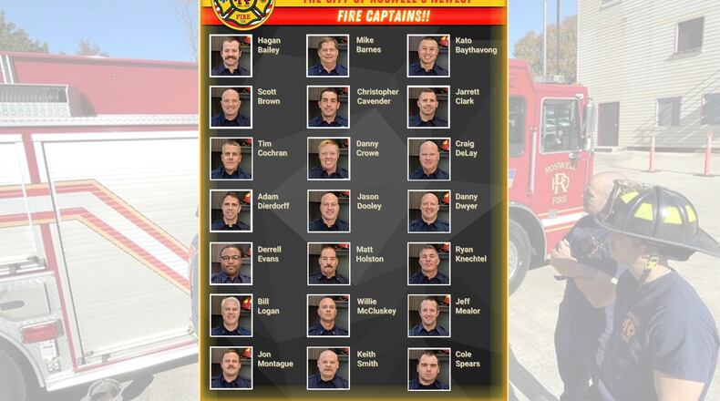Roswell Fire Department has inducted 21 full-time fire captains, part of Roswell’s effort to transition a majority of part-time employees to full-time staff. COURTESY CITY OF ROSWELL