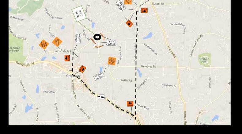 An intersection in Roswell will close for two weeks, but a roundabout will be there when it reopens. City officials say the closure should cut "four to five months" off the Hardscrabble Green Loop Project.