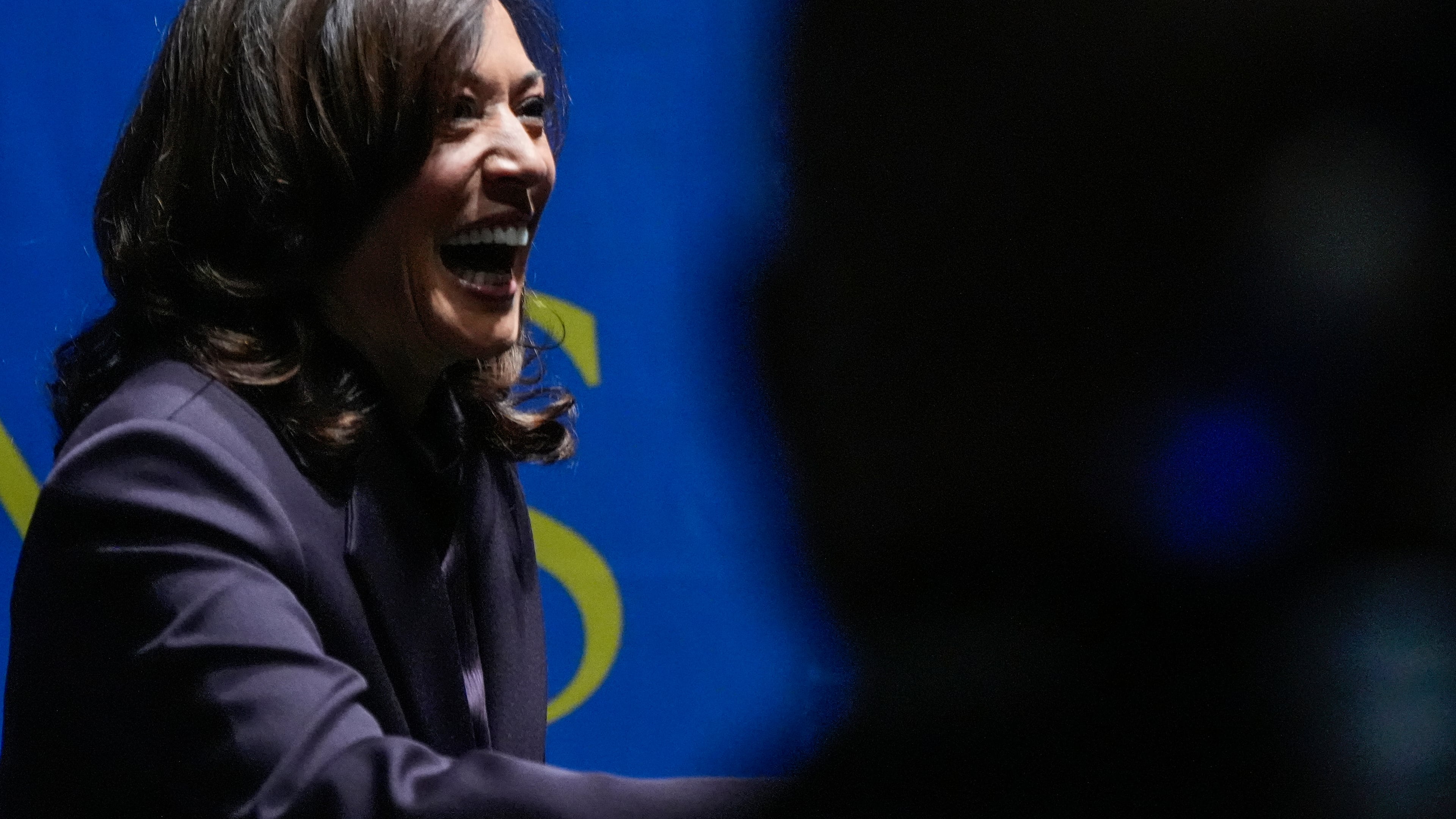 Former Vice President Kamala Harris greets people before she speaks, Friday, Oct. 17, 2025, in Birmingham, Ala. (AP Photo/Mike Stewart)