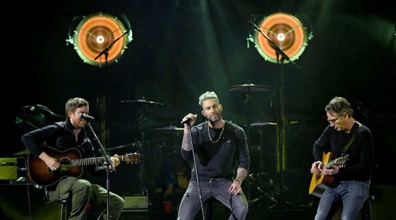 From left - Maroon 5’s Jesse Charmichael, Adam Levine and Stone Gossard performed at a tribute to Chris Cornell on Jan. 19. The band will be the focal point of Super Bowl 53 halftime. (Photo by Kevin Winter/Getty Images)