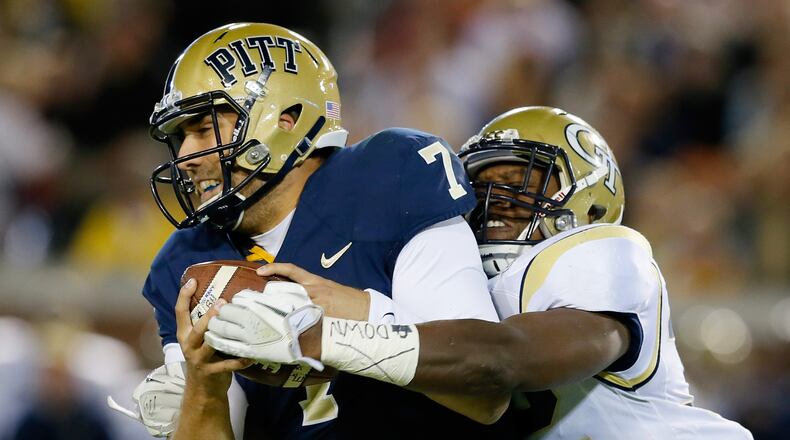 ATLANTA, GA - NOVEMBER 02: Jabari Hunt-Days #32 of the Georgia Tech Yellow Jackets sacks Tom Savage #7 of the Pittsburgh Panthers at Bobby Dodd Stadium on November 2, 2013 in Atlanta, Georgia. (Photo by Kevin C. Cox/Getty Images) Georgia Tech defensive tackle Jabari Hunt-Days will learn following the spring semester if he has regained his academic eligibility for his senior season. (GETTY IMAGES)