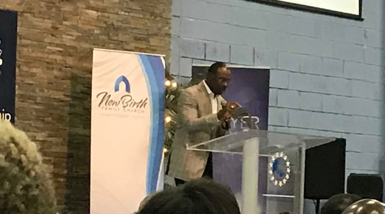 Bishop Stephen A. Davis, who recently resigned as the successor to the late Bishop Eddie L. Long at New Birth MIssionary Baptist Church in Stonecrest , returned to DeKalb County for a rousing Bible study at New Birth Family Church.