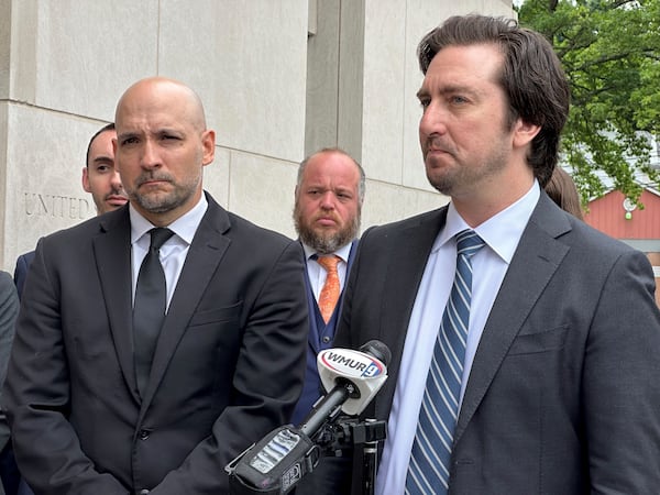ACLU attorneys Gilles Bissonnette, left, and Cody Wofsy speak with reporters after a federal judge said he would certify their class action lawsuit challenging President Donald Trump's executive order ending birthright citizenship and issue a temporary injunction blocking the order for all children who would be affected by it on Thursday, July 10, 2025 in Concord, N.H. (AP Photo/Holly Ramer)