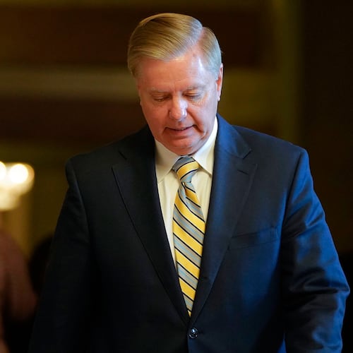 FILE - Sen. Lindsey Graham, R-S.C., leaves a meeting in the office of Senate Majority Leader Mitch McConnell, R-Ky., at the Capitol in Washington, Nov. 13, 2018. (AP Photo/Pablo Martinez Monsivais, File)