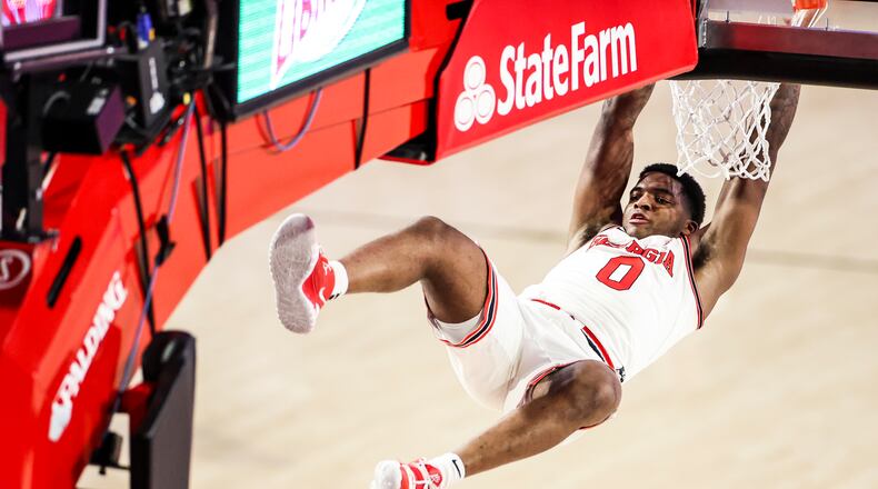 Georgia basketball player K.D. Johnson (0) during a game against Auburn at Stegeman Coliseum in Athens, Ga., on Wednesday, January 13, 2020. (Photo by Tony Walsh)