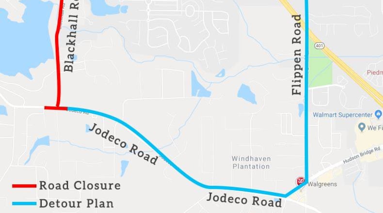 Henry County officials released this detour map for motorists affected by the closing of Blackhall Road.