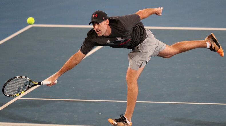 Robby Ginepri of the USA competes in his match against Mats Wilander of Sweden and Henri Leconte of France on day two of the 2018 World Tennis Challenge at Memorial Drive on January 9, 2018 in Adelaide, Australia. (Photo by James Elsby/Getty Images)