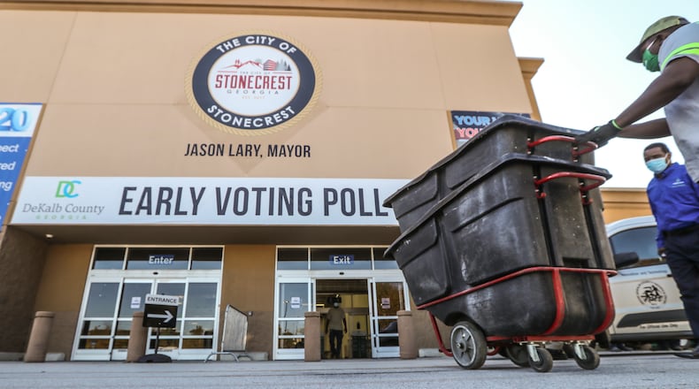 November 13, 2020 Stonecrest: DeKalb County officials joined with the City of Stonecrest officials for a walkthrough Friday, Nov. 13, 2020 of the vote counting facility at the former Sam’s Club in Stonecrest, where it plans to start its part of the recount at 7 a.m. Saturday. Officials said the facility which was used as an early voting site for the election provides more space and allows for better social distancing than would be possible at the county’s elections office off Memorial Drive. Joe Biden led Donald Trump by 14,000 votes as of Friday morning. The cost of Georgia recount six-day recount isn’t known, but initial estimates from DeKalb County indicate it might be pricey. DeKalb officials said Friday the recount will cost about $180,000, including $147,000 in pay, $20,000 for food and beverages, and $12,000 for personal protective equipment and other coronavirus-related precautions. The numbers are preliminary and may change, according to DeKalb. (John Spink / John.Spink@ajc.com)