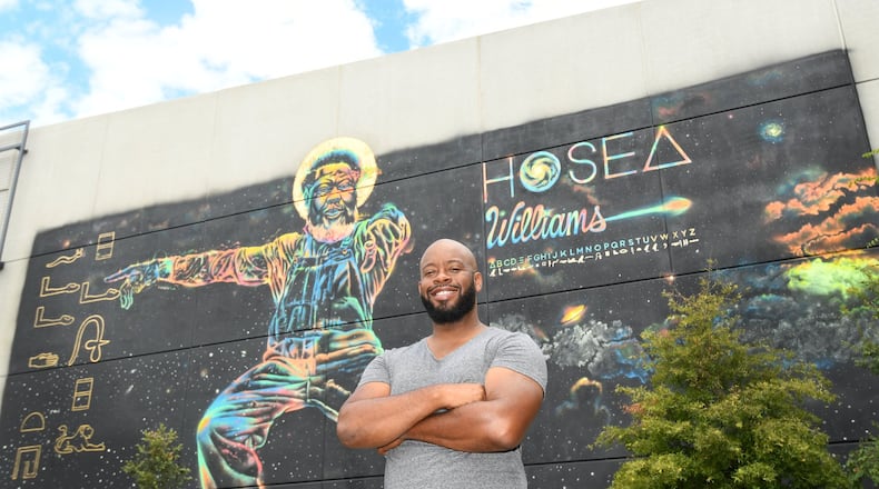 Artist Fabian Williams created a mural of civil rights leader and activist Hosea Williams on the parking deck of the Studioplex in Atlanta. Fabian wanted to paint a prominent figure but first wanted to get input from the family. The more he read about Hosea Williams, the more he thought it was time he got his due as part of public art. CONTRIBUTED BY REBECCA BREYER