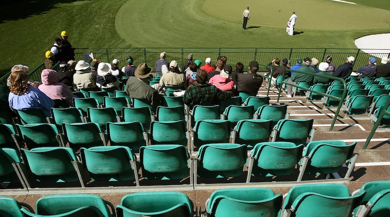 Galleries on the 4th hole at Augusta National Golf Club during the Masters Tournament.