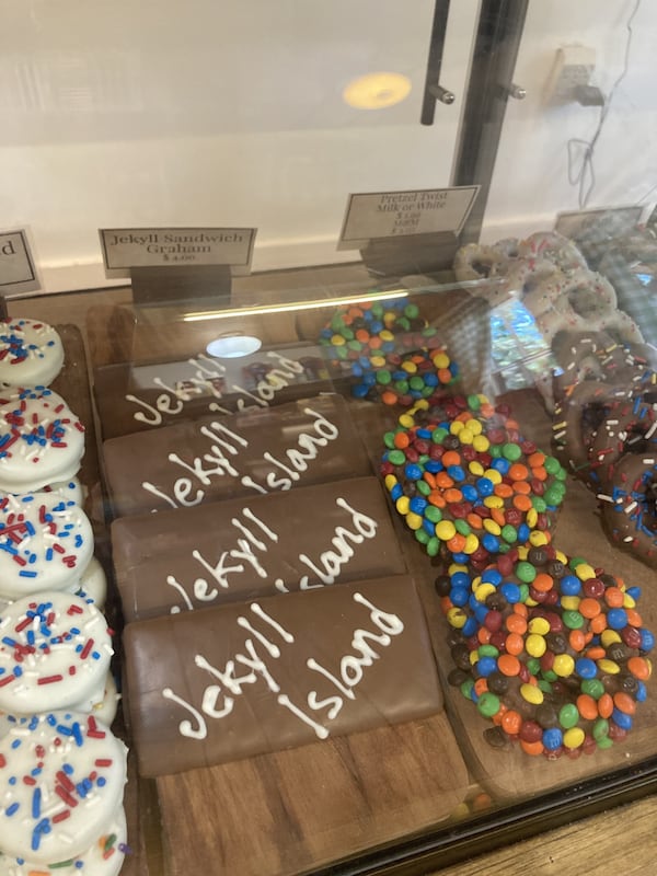 Sweet treats are displayed at Jekyll Island Sweets, the new candy and ice cream shop in Jekyll Island's The District Shops retail center. (Adam Van Brimmer/AJC)