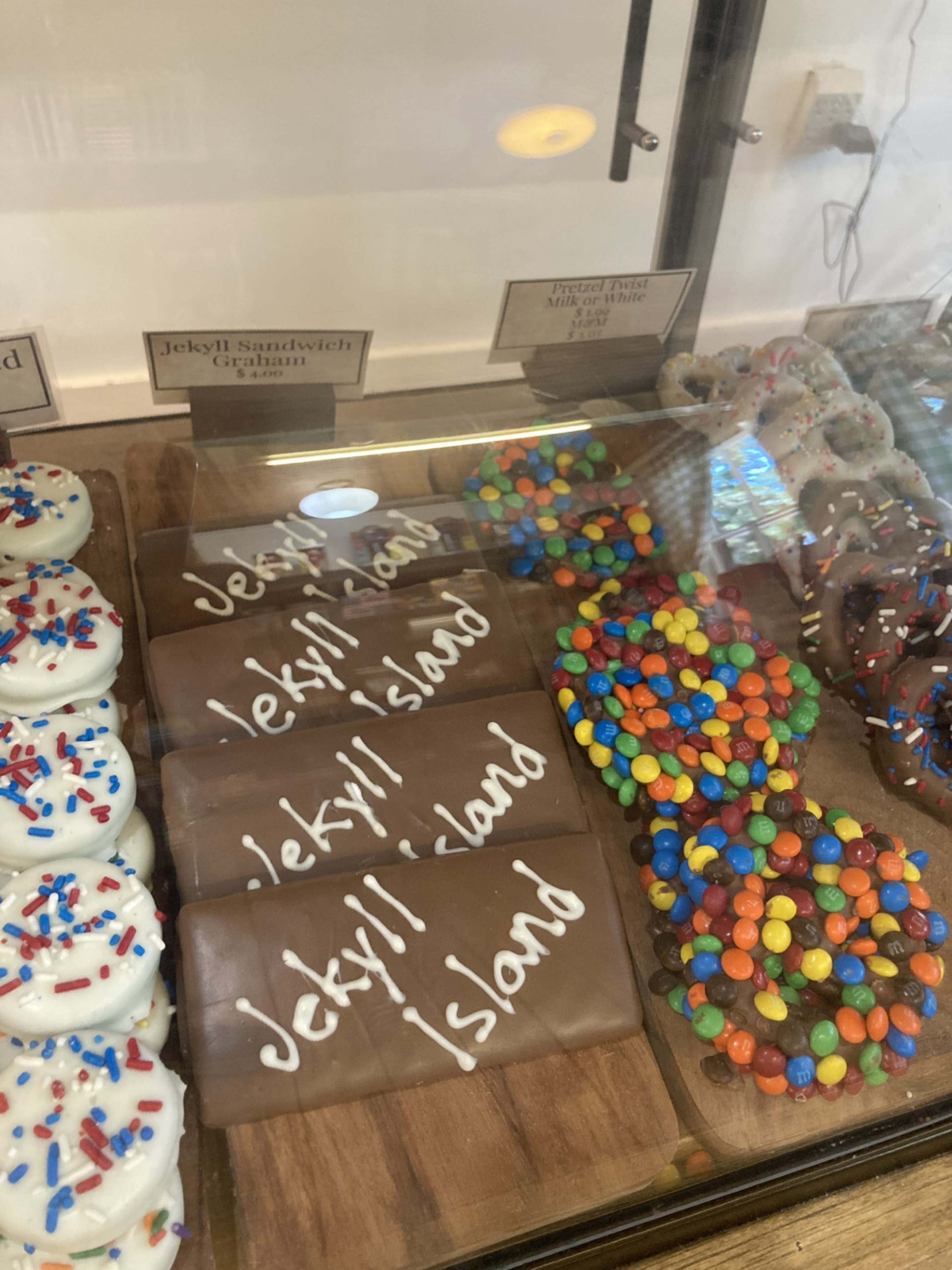 Sweet treats are displayed at Jekyll Island Sweets, the new candy and ice cream shop in Jekyll Island's The District Shops retail center. (Adam Van Brimmer/AJC)