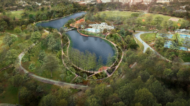 A rendering shows the future of Lake Clara Meer in the heart of Piedmont Park. The Piedmont Park Conservancy on Thursday unveiled it's comprehensive plan for expanding the iconic greenspace over the next two decades. (Courtesy of the Piedmont Park Conservancy)