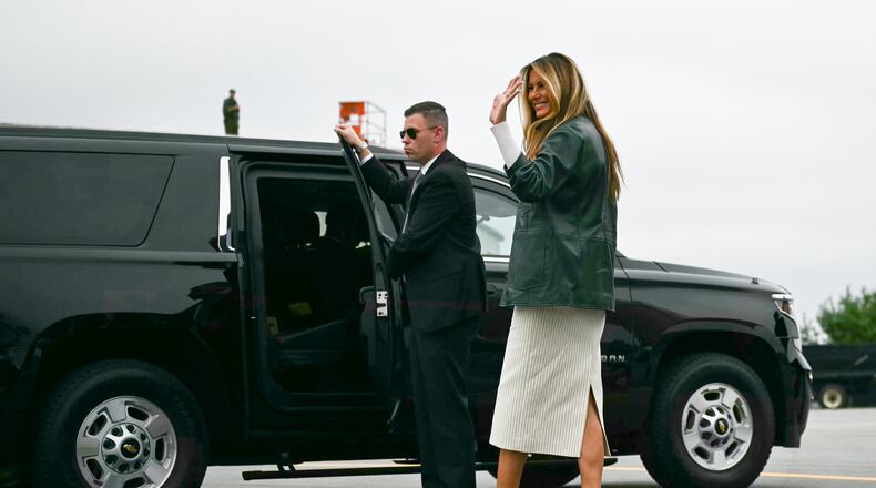 First Lady Melania Trump walks to her vehicle upon arrival at Ashe County Airport in Jefferson, N.C., on Tuesday, Sept. 15, 2026, on her way to visit Mountain View Elementary School. (Kent Nishimura/Pool Photo via AP)