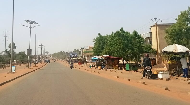 FILE - Motorcyclist ride along a street in Niamey, Niger, Thursday, June 18, 2026. (AP Photo, file)