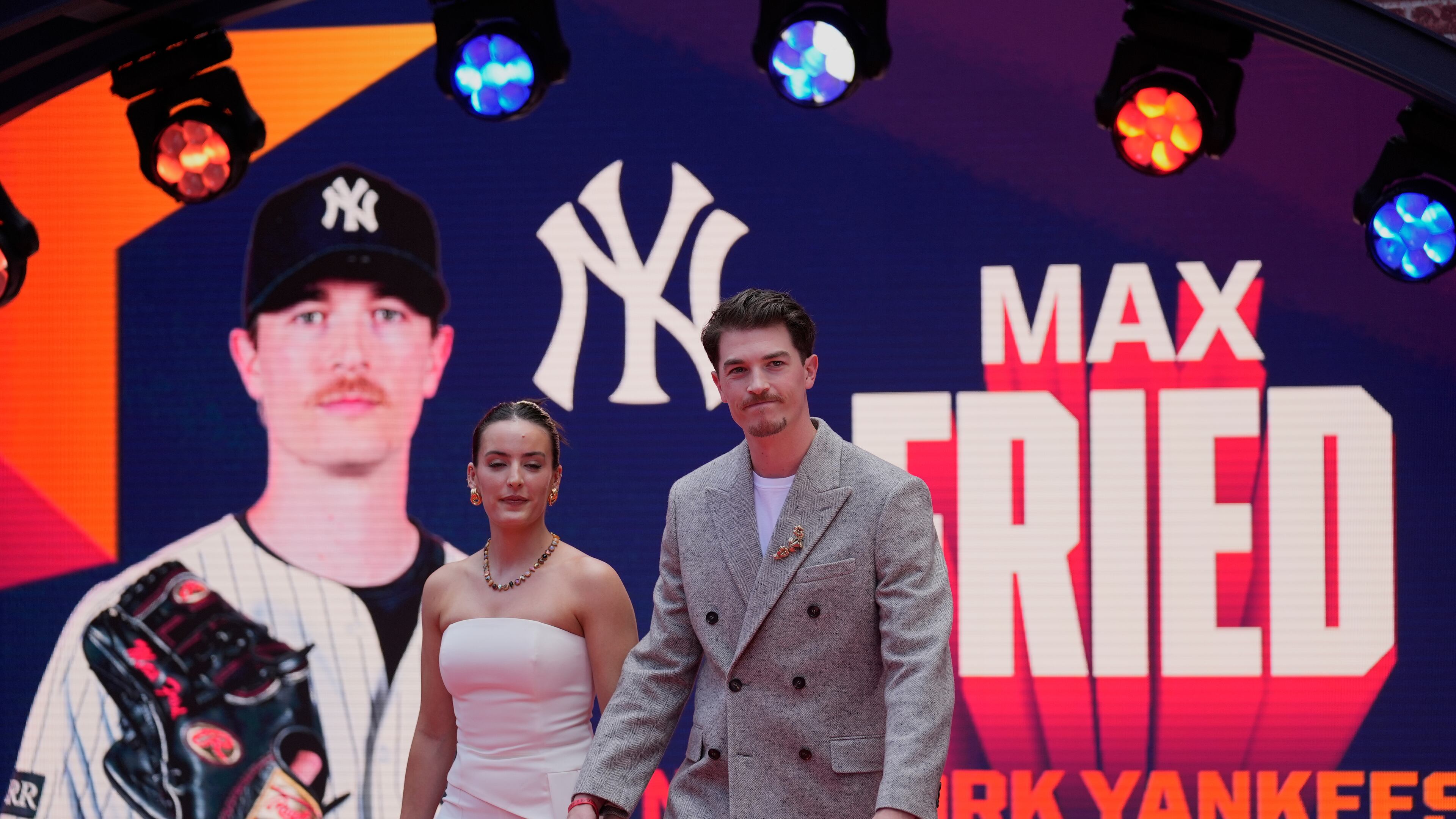 New York Yankees' Max Fried arrives on the red carpet for the MLB baseball All-Star Game, Tuesday, July 15, 2025, in Atlanta. (Brynn Anderson/AP)
