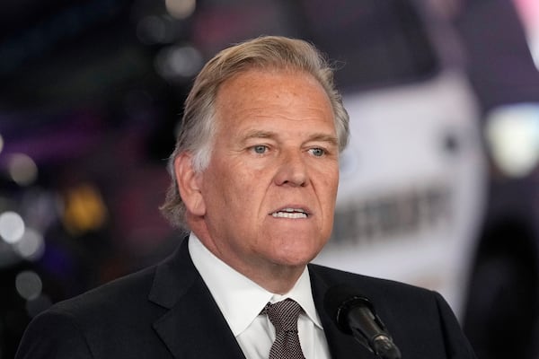 FILE - Former U.S. Rep. and Republican candidate for Michigan Senate Mike Rogers speaks during an event, Aug. 20, 2024 in Howell, Mich. (AP Photo/Carlos Osorio, File)