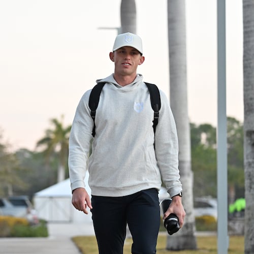 Atlanta Braves pitcher Hurston Waldrep arrives before the first day of pitchers and catchers workouts at CoolToday Park, Tuesday, Feb. 10, 2026, in North Port, Fla. (Hyosub Shin/AJC)