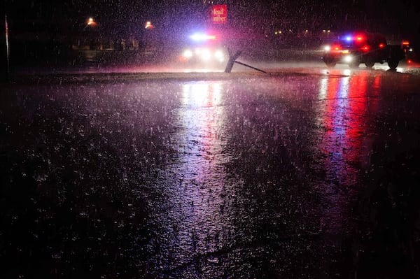 Torrential rain falls in Ada, Okla., Saturday, April 19, 2025. (Richard R. Barron/The Ada News via AP)