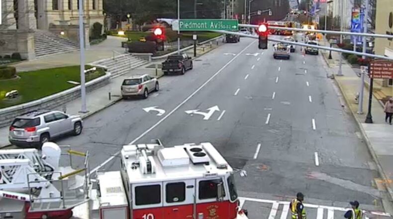 Crews  investigated a gas leak reported Thursday evening near the State Capitol, authorities said.