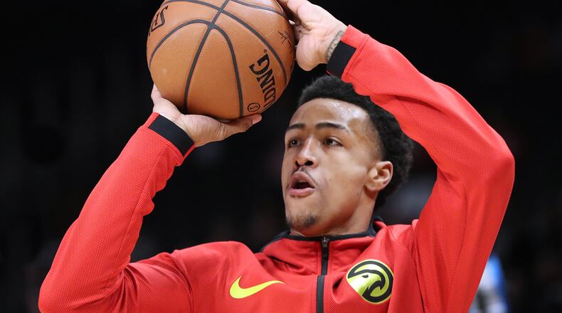 Jan. 13, 2019 Atlanta: Atlanta Hawks John Collins prepares to play the Bucks in a NBA basketball game at State Farm Arena on Sunday, Jan. 13, 2019, in Atlanta. Curtis Compton/ccompton@ajc.com