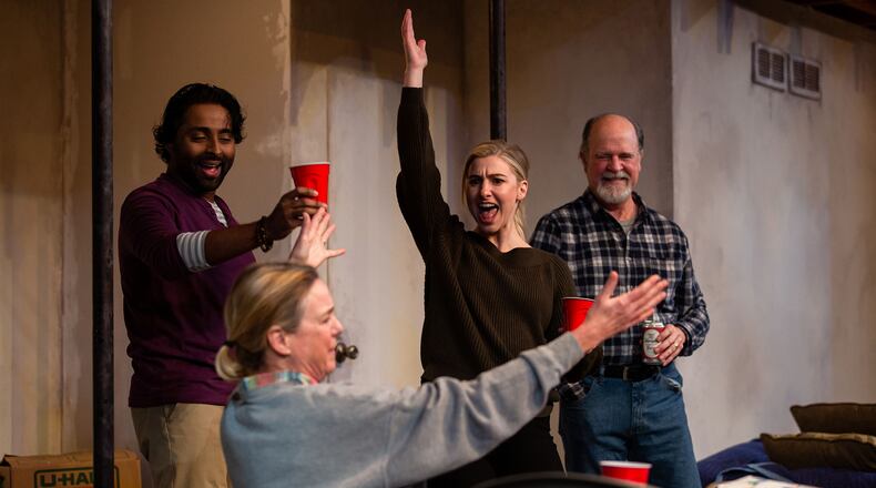 Tamil Periasamy (from left), Lala Cochran, Maggie Larson and Allan Edwards in "The Humans" at Theatrical Outfit through June 25, 2023. (Courtesy of Nick Hattings)