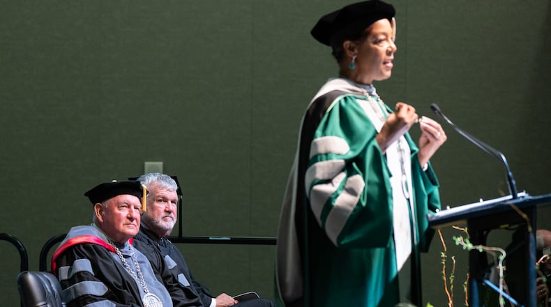 Georgia Gwinnett College President Jann L. Joseph speaks during her investiture ceremony in 2022. (Elijah Nouvelage / AJC file photo)