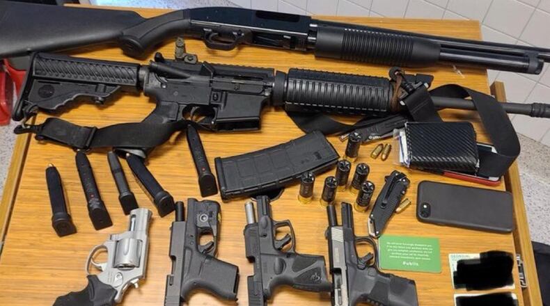 This is the cache of weaponry that Atlanta police confiscated from Rico Marley, who was seen in the Atlantic Station Publix restroom with an AR-15 on March 24, 2021. (Credit: Atlanta Police Department)