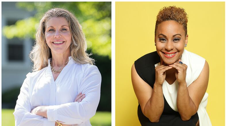 Fulton County Commission District 2 candidates Jennifer Phillippi (left) and Megan Rue Harris will face off in the May 21 primary election.