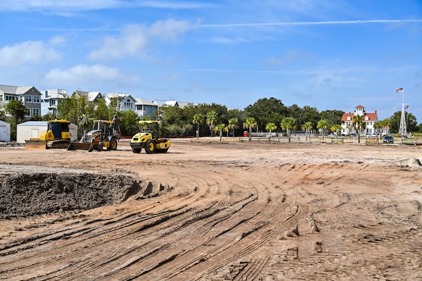 The construction zone at Coast Guard Beach Park parking lot in St. Simon’s Island, Ga.