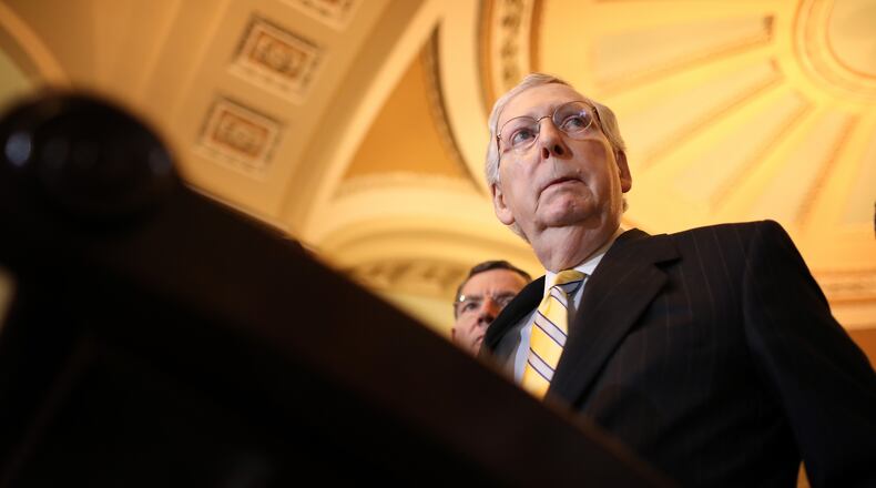 Senate Majority Leader Mitch McConnell answers questions during a press conference at the U.S. Capitol on May 14, 2019 . (Photo by Win McNamee/Getty Images)