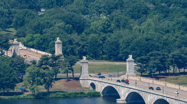 The Memorial Circle, where President Donald Trump has proposed building an arch to commemorate the United States' 250th anniversary is seen, Tuesday, May 19, 2026, in Washington. (AP Photo/Alex Brandon)