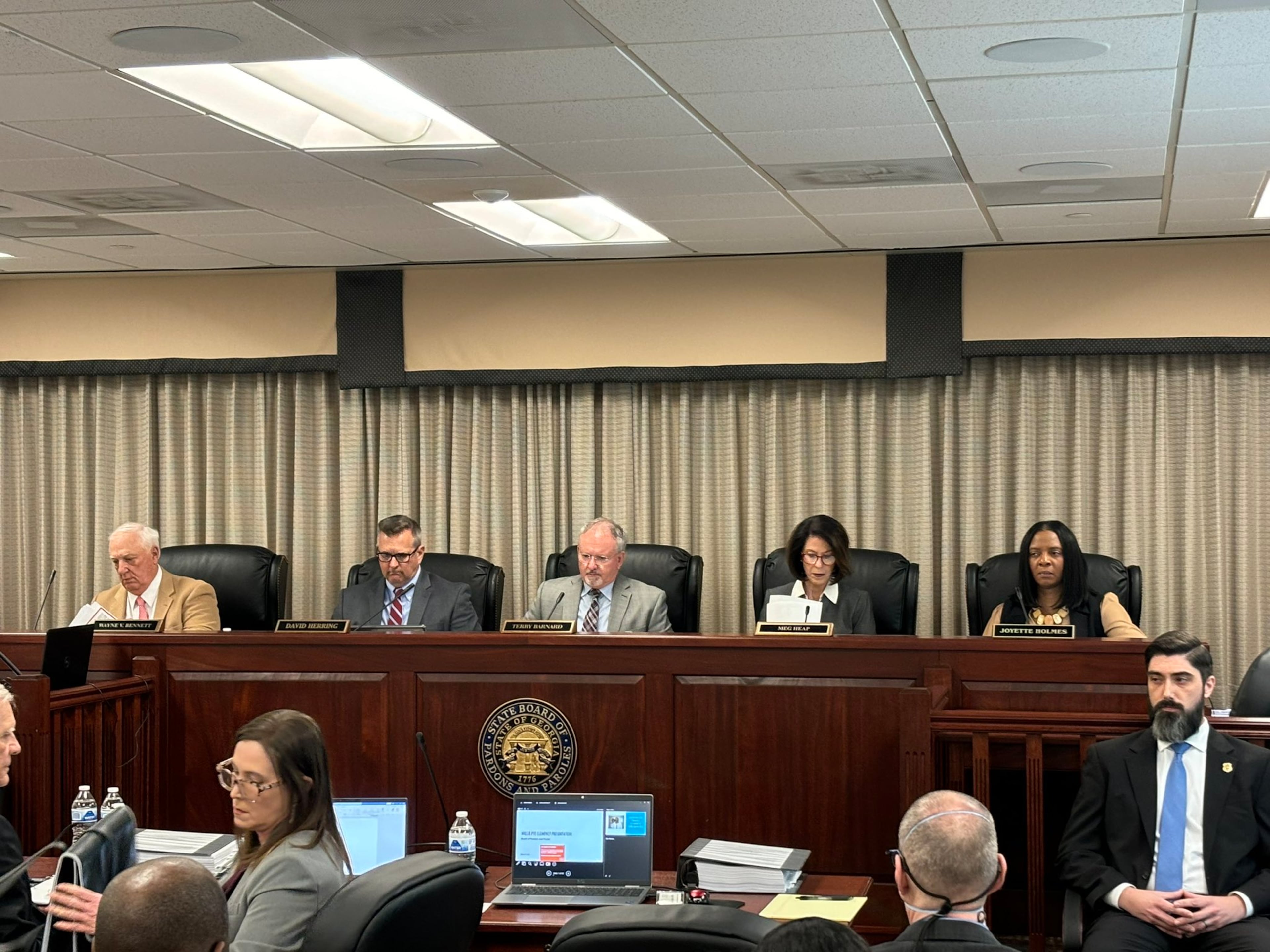 Georgia's Board of Pardons and Paroles before the clemency hearing for Willie James Pye gets underway in Atlanta on March 19, 2024. (Jozsef Papp/AJC 2024)