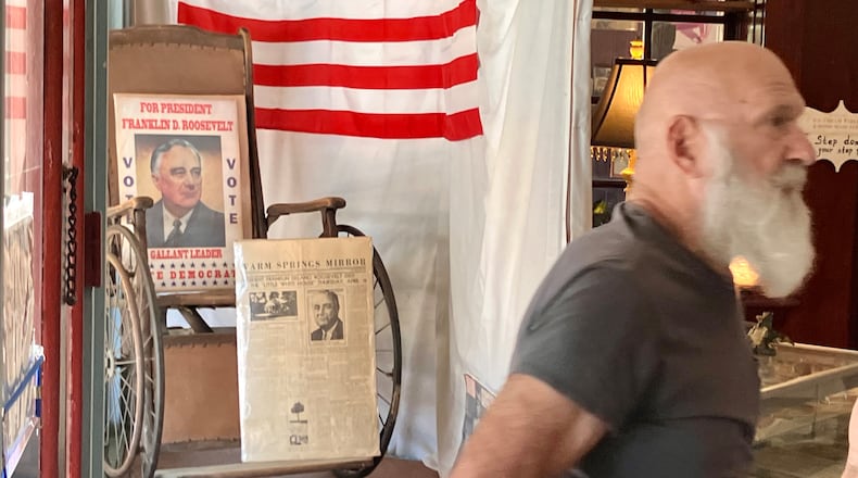 Visitors to Warm Springs, Georgia are greeted by reminders that a president used to visit here. Franklin D. Roosevelt died here at his Little White House on April 12, 1945.