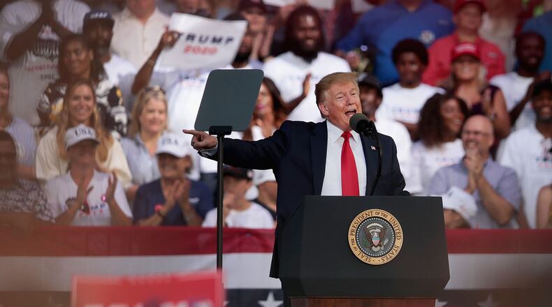 President Donald Trump speaks during a rally in Panama City Beach, Fla., on May 8, 2019. (Scott Olson/Getty Images/TNS) \