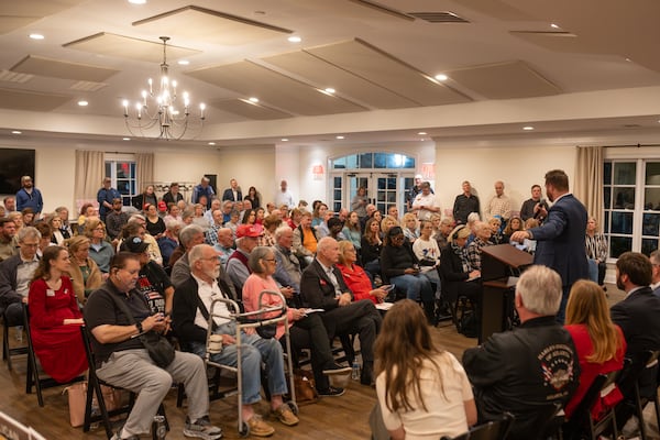 Community members attend a forum for the candidates in the running for the 14th Congressional District in Georgia on Tuesday, Feb. 17, 2026. (Ben Hendren for the AJC)