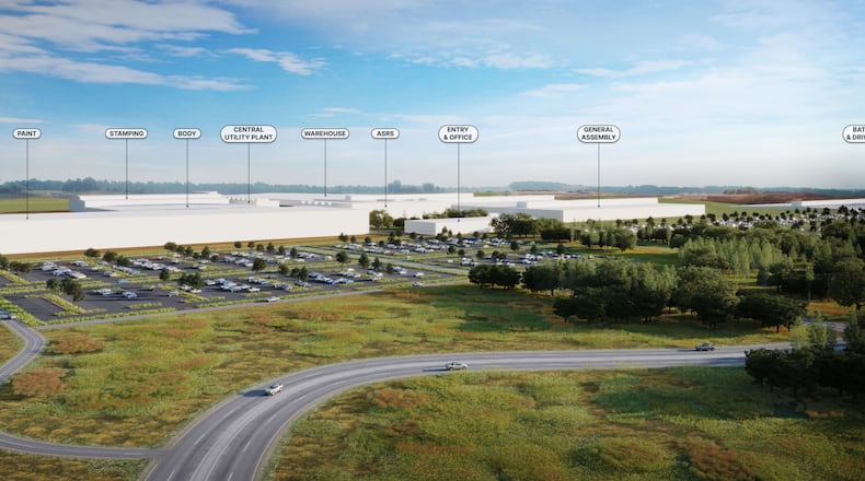 Clayco was chosen to build Rivian's future $5 billion electric vehicle factory in Georgia. This is a rendering of the project.