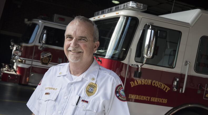 Dawson County Emergency Services Deputy Chief Operations Tim Satterfield is pictured at a fire station in Dawsonville, Ga., Wednesday, Feb. 1, 2017. Satterfield, who is dealing with a pancreatic cancer diagnosis has had to pay many treatment bills himself and supports the Firefighter Insurance Bill (House Bill 146) which would require local governments to provide insurance to firefighters including coverage for a list of cancers. (John Amis)