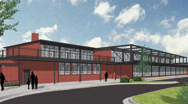 Artist’s rendering depicts a developer’s plan to convert a former school at 154 Kimball Bridge Road, Alpharetta, into a mixed-use commercial complex. CITY OF ALPHARETTA