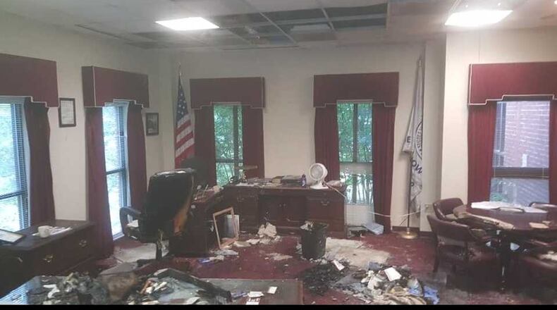 Morris Brown College interim president Kevin James posted this photo on his Facebook page, saying a fire on Saturday, June 1 caused extensive water damage to his office.