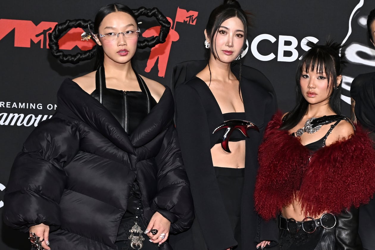 "KPop Demon Hunters" stars (from left) Audrey Nuna, Ejae and Rei Ami appear at the MTV Video Music Awards in Elmont, N.Y., on Sept. 7, 2025. (Evan Agostini/Invision/AP)